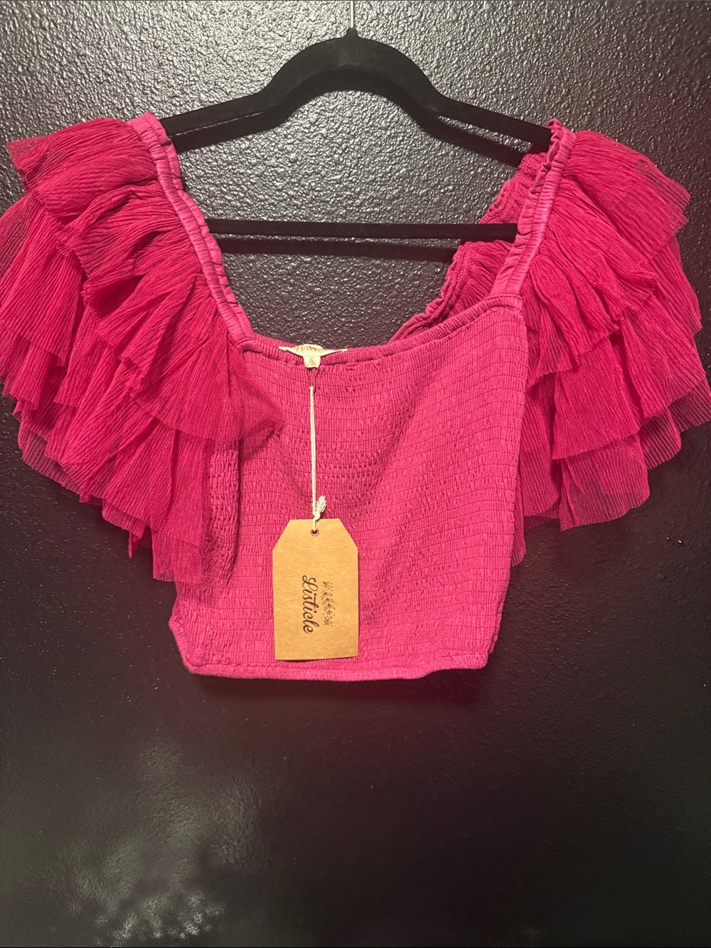 Hot Pink Ruffle Off-Shoulder Crop Top